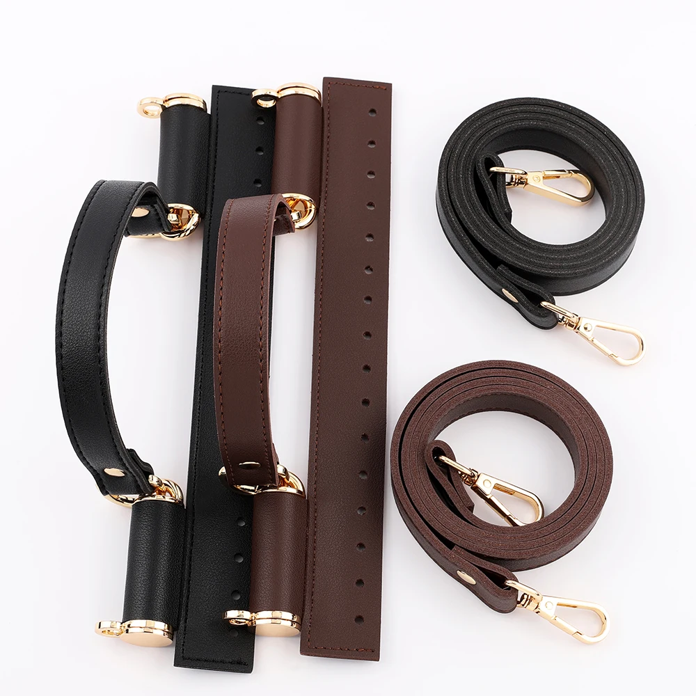 1Set Leather Crochet Bag Parts With Holes Black Coffee Woven Bag Set Patchwork Handle Knitted Bag DIY Handmade Bag Accessories