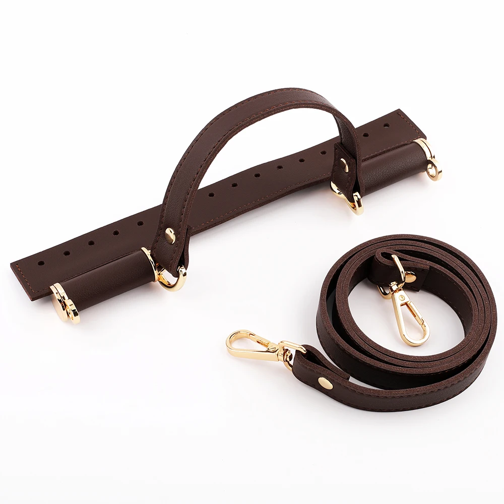 1Set Leather Crochet Bag Parts With Holes Black Coffee Woven Bag Set Patchwork Handle Knitted Bag DIY Handmade Bag Accessories