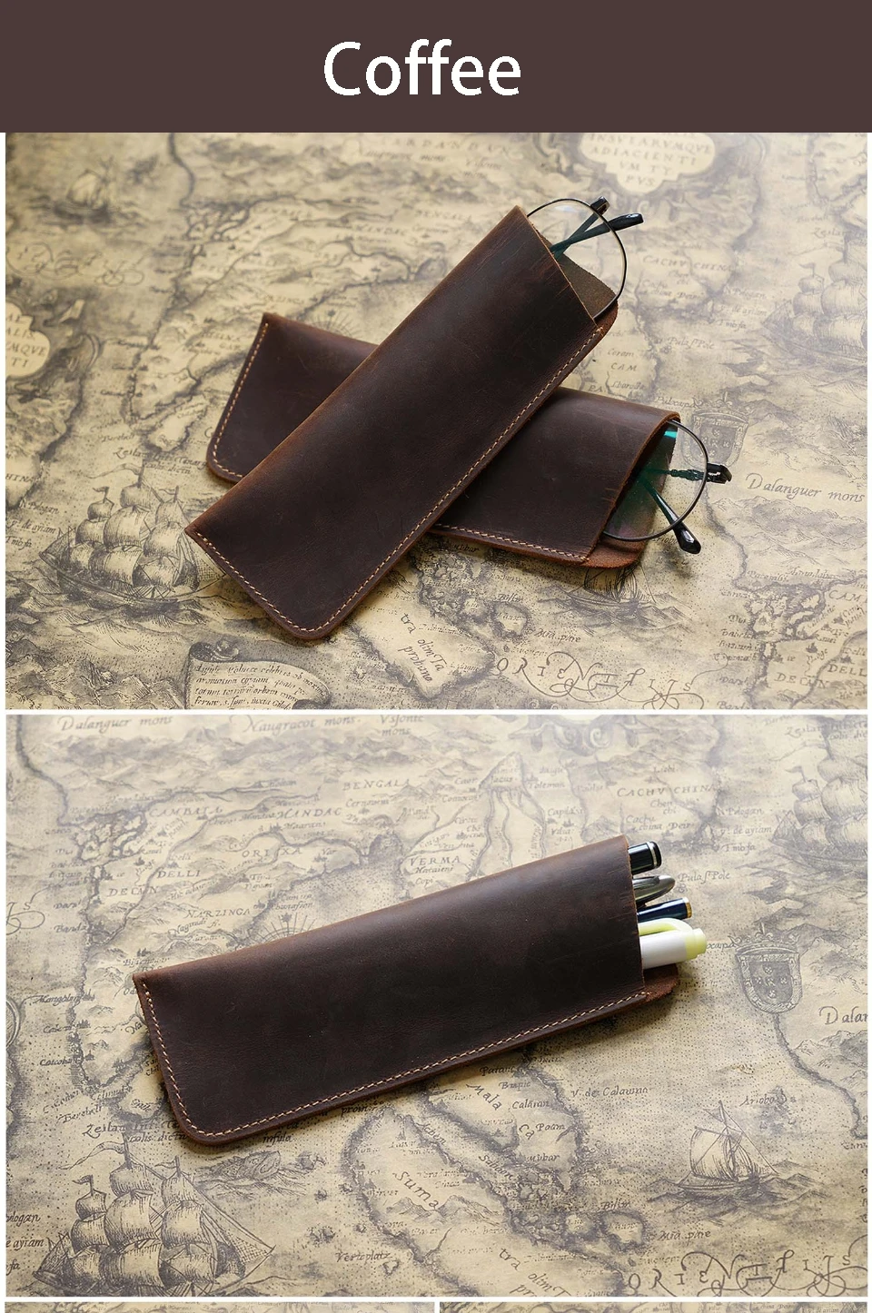 Vintage Crazy Horse Leather Pen Pouch Simple Pure Handmade Leather Small Pen Case Men's and Women's Portable Storage Glasses Pro