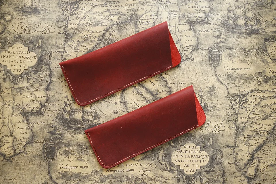Vintage Crazy Horse Leather Pen Pouch Simple Pure Handmade Leather Small Pen Case Men's and Women's Portable Storage Glasses Pro