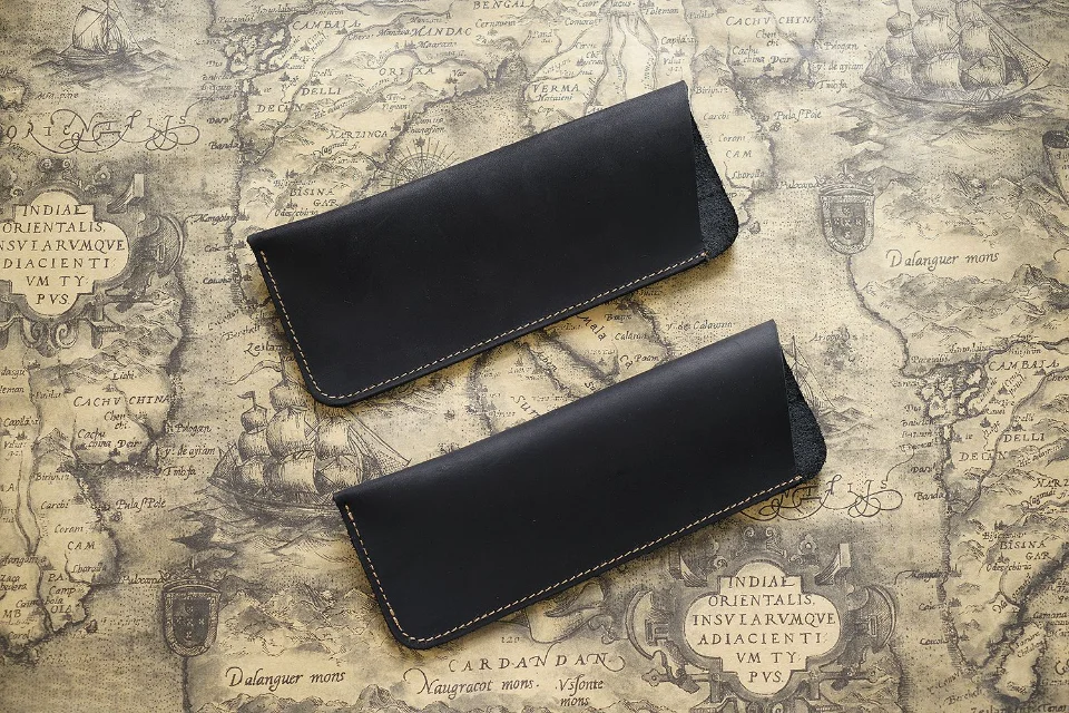 Vintage Crazy Horse Leather Pen Pouch Simple Pure Handmade Leather Small Pen Case Men's and Women's Portable Storage Glasses Pro