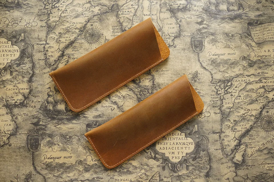 Vintage Crazy Horse Leather Pen Pouch Simple Pure Handmade Leather Small Pen Case Men's and Women's Portable Storage Glasses Pro