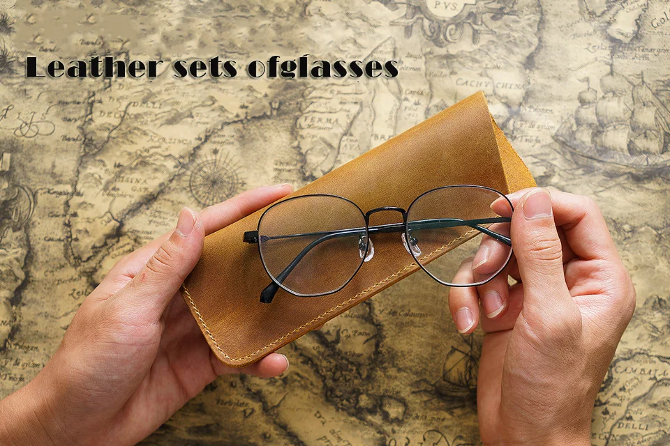 Vintage Crazy Horse Leather Pen Pouch Simple Pure Handmade Leather Small Pen Case Men's and Women's Portable Storage Glasses Pro