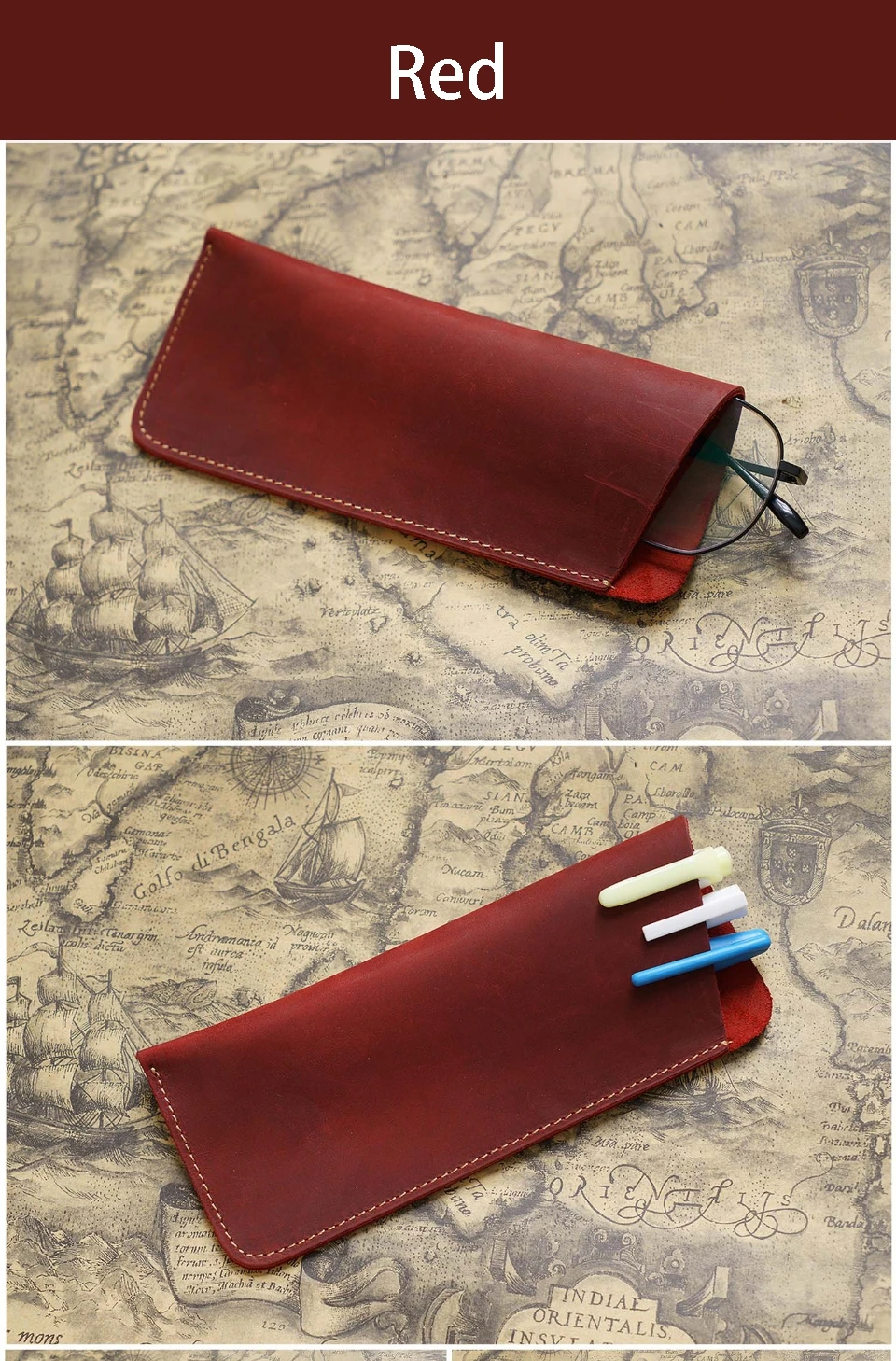 Vintage Crazy Horse Leather Pen Pouch Simple Pure Handmade Leather Small Pen Case Men's and Women's Portable Storage Glasses Pro