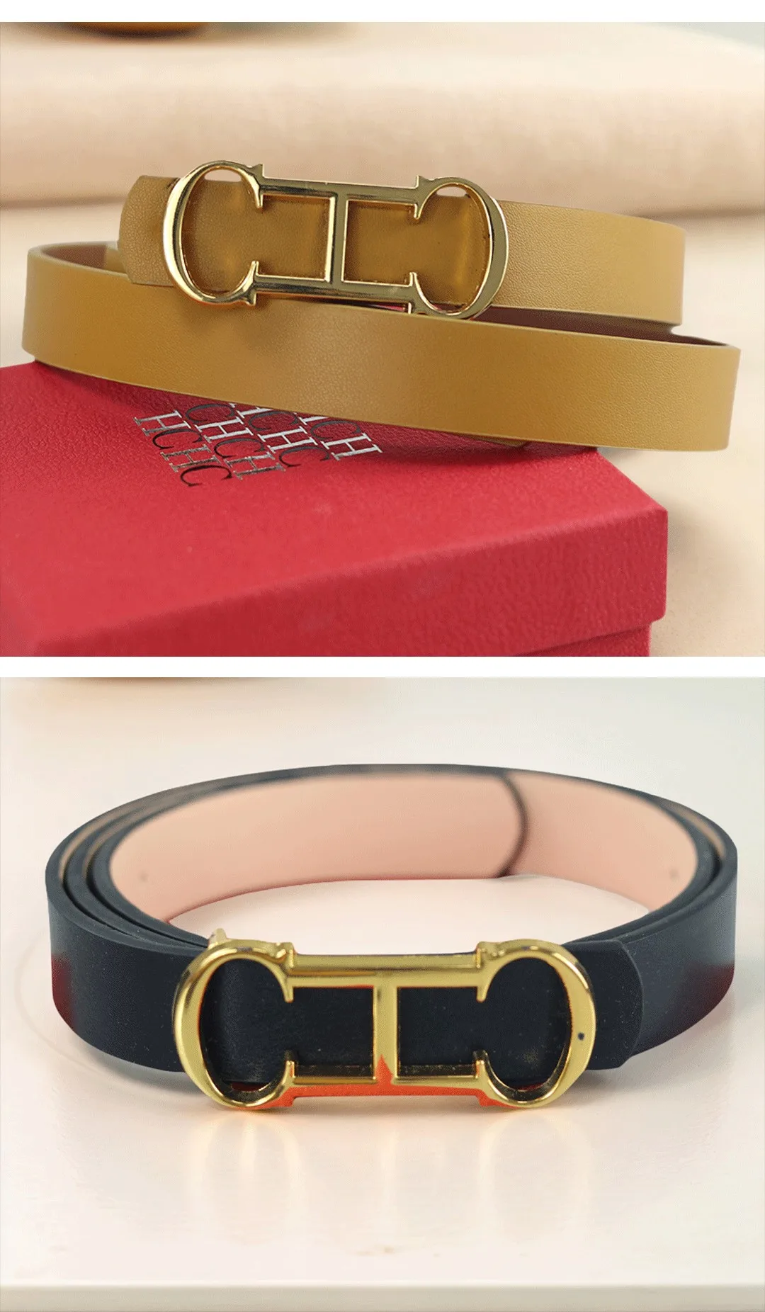 CH Brand Fashion Women's Belt PVC Material Adjustable Length Perforated Gift Box Packaging Designer 2025 New Men's Belt