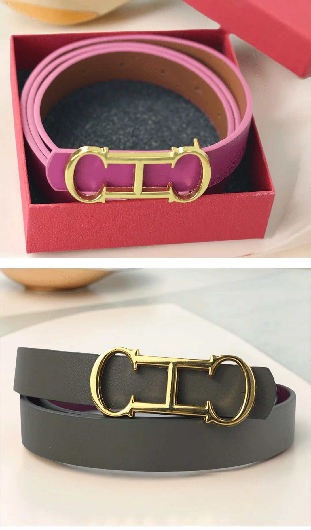 CH Brand Fashion Women's Belt PVC Material Adjustable Length Perforated Gift Box Packaging Designer 2025 New Men's Belt