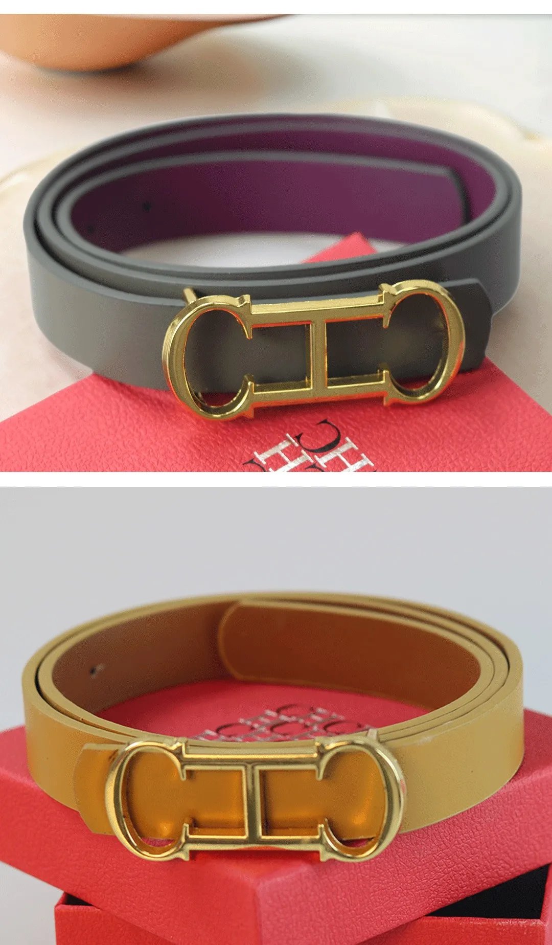 CH Brand Fashion Women's Belt PVC Material Adjustable Length Perforated Gift Box Packaging Designer 2025 New Men's Belt