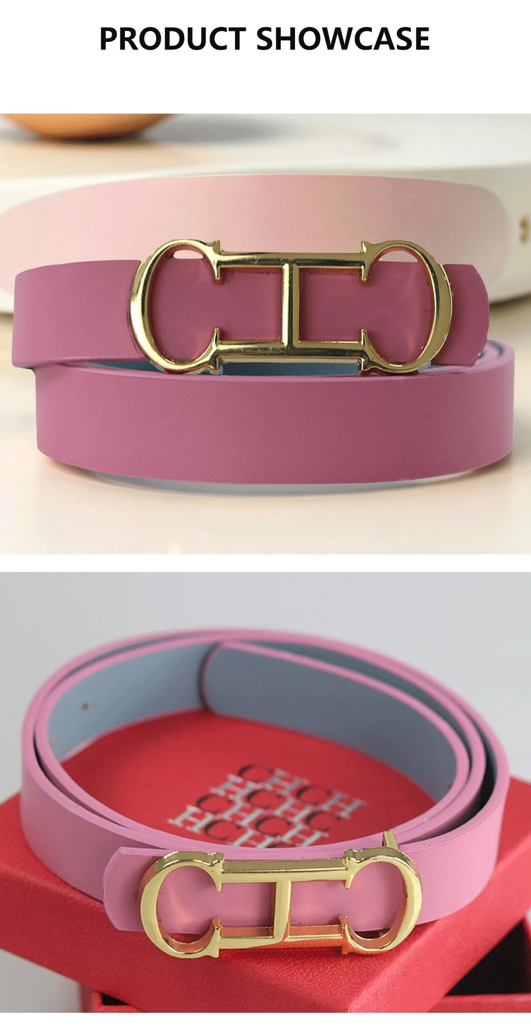 CH Brand Fashion Women's Belt PVC Material Adjustable Length Perforated Gift Box Packaging Designer 2025 New Men's Belt