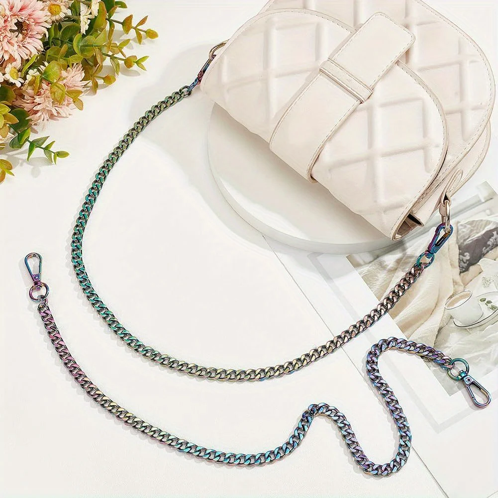 Rainbow Metal Purse Chain Straps Shoulder Crossbody Straps Replacement Flat Chain Strap for Purses Bags