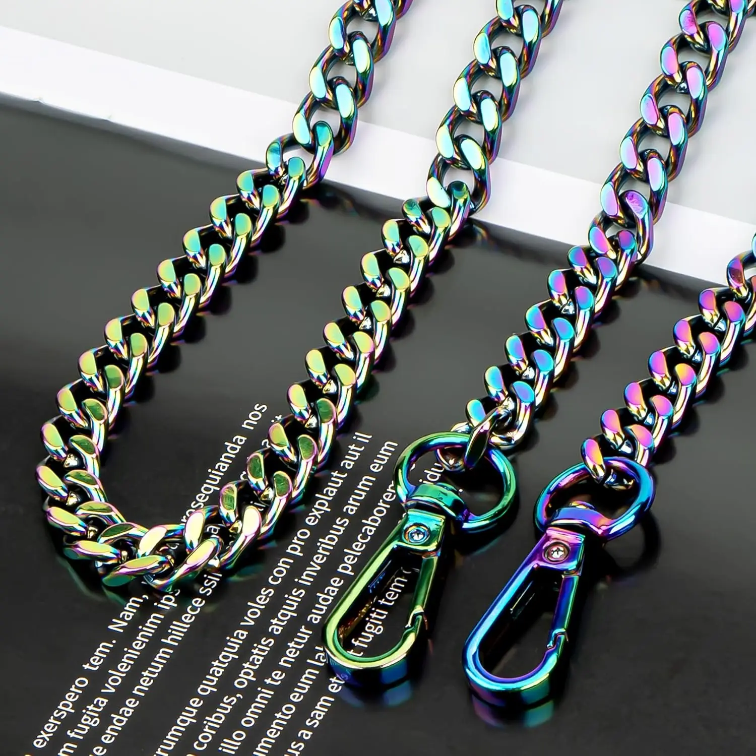 Rainbow Metal Purse Chain Straps Shoulder Crossbody Straps Replacement Flat Chain Strap for Purses Bags