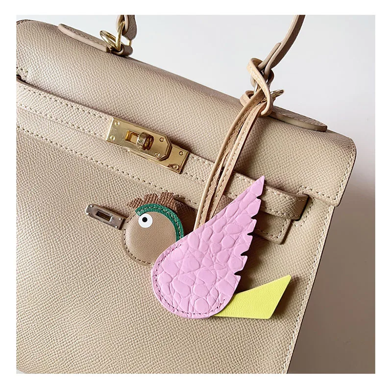 TOPHIGH Flying Bird Pendant For Women Bag Cowhide Leather New Cartoon Designer Luxury Bag's Keychain Newly Car hanging Charms
