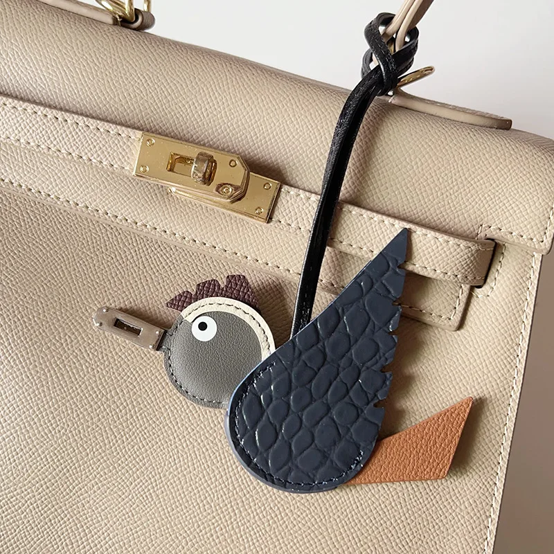 TOPHIGH Flying Bird Pendant For Women Bag Cowhide Leather New Cartoon Designer Luxury Bag's Keychain Newly Car hanging Charms