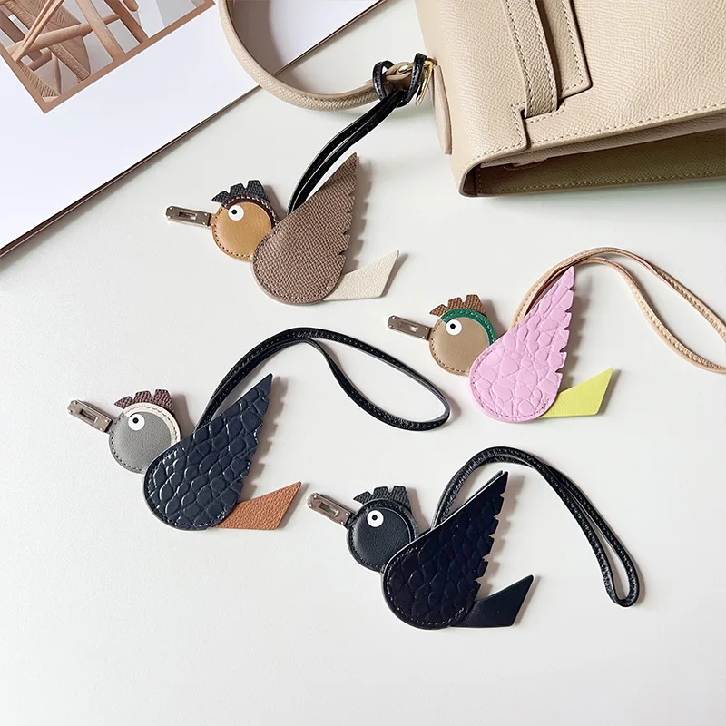 TOPHIGH Flying Bird Pendant For Women Bag Cowhide Leather New Cartoon Designer Luxury Bag's Keychain Newly Car hanging Charms