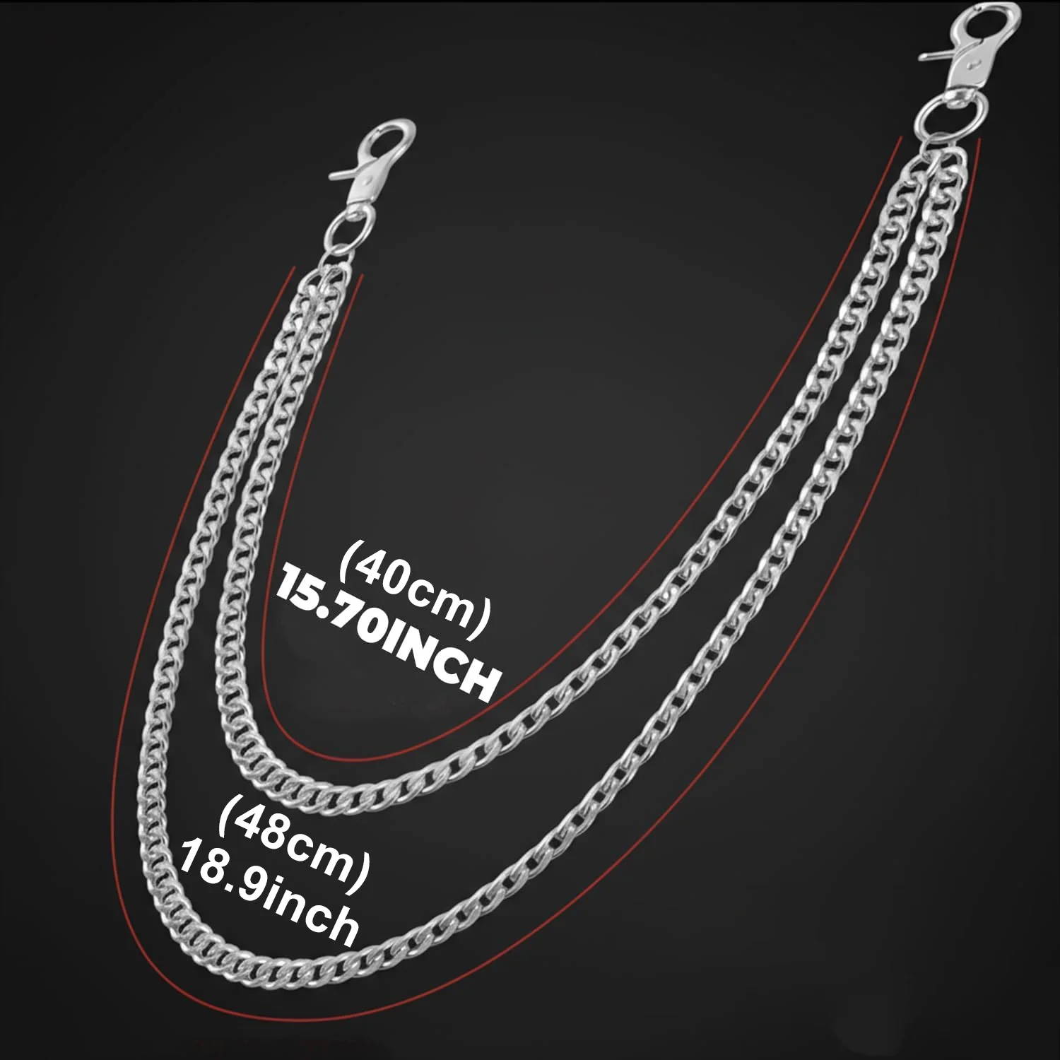 Men Women Double Layer Wallet Chain Hip Hop Punk Jeans Chain Biker Motorcycle Keychain