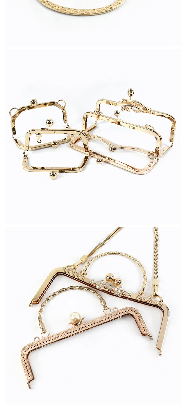 Gold Bags Kiss Clasp Lock Purse Frame Metal Retro Square Bag Handles Sewing Brackets Handbag Frames Handle DIY Accessories