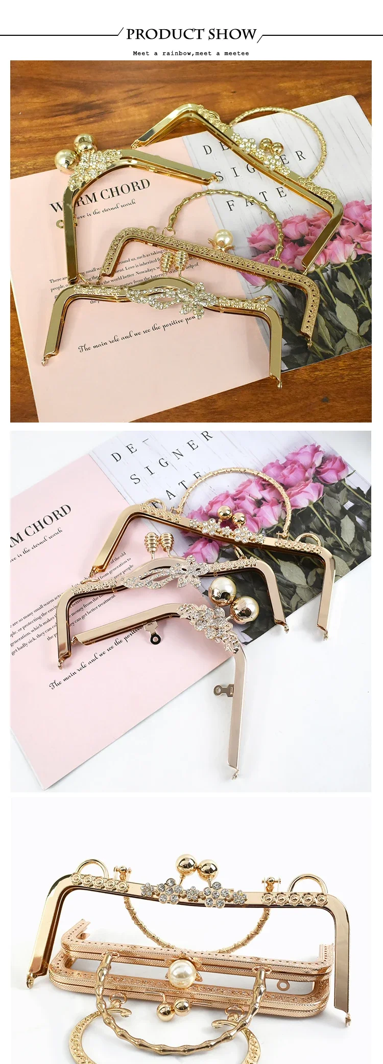 Gold Bags Kiss Clasp Lock Purse Frame Metal Retro Square Bag Handles Sewing Brackets Handbag Frames Handle DIY Accessories