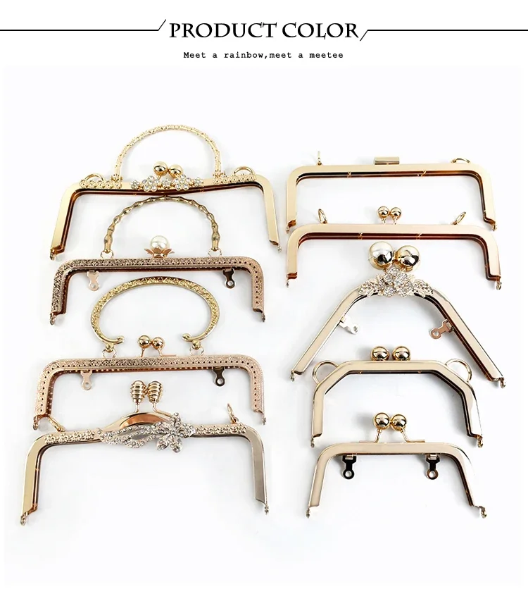 Gold Bags Kiss Clasp Lock Purse Frame Metal Retro Square Bag Handles Sewing Brackets Handbag Frames Handle DIY Accessories
