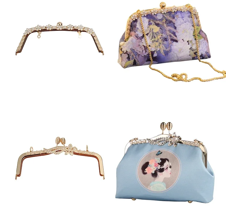 Gold Bags Kiss Clasp Lock Purse Frame Metal Retro Square Bag Handles Sewing Brackets Handbag Frames Handle DIY Accessories