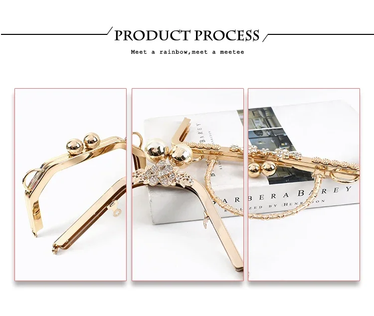 Gold Bags Kiss Clasp Lock Purse Frame Metal Retro Square Bag Handles Sewing Brackets Handbag Frames Handle DIY Accessories