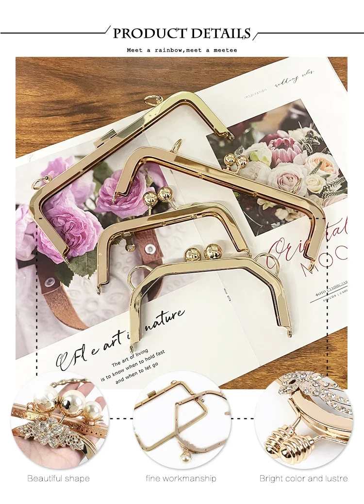 Gold Bags Kiss Clasp Lock Purse Frame Metal Retro Square Bag Handles Sewing Brackets Handbag Frames Handle DIY Accessories