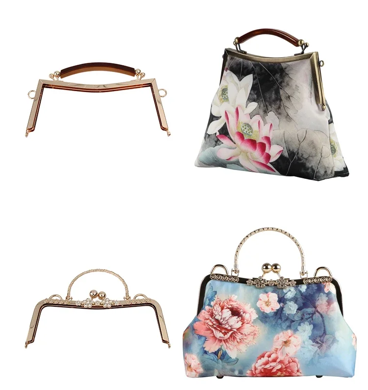 Gold Bags Kiss Clasp Lock Purse Frame Metal Retro Square Bag Handles Sewing Brackets Handbag Frames Handle DIY Accessories