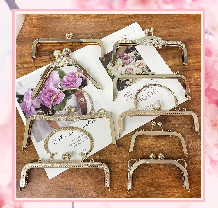 Gold Bags Kiss Clasp Lock Purse Frame Metal Retro Square Bag Handles Sewing Brackets Handbag Frames Handle DIY Accessories