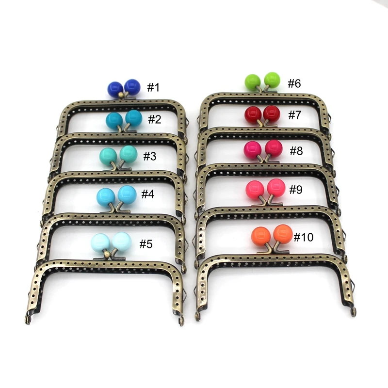 KISSDIY 10PCS 10.5cm sma Candy Bead Metal Purse Frame Square Glossy Antique Bronze Lace Coin Purse Frame Kiss Clasp Accessory