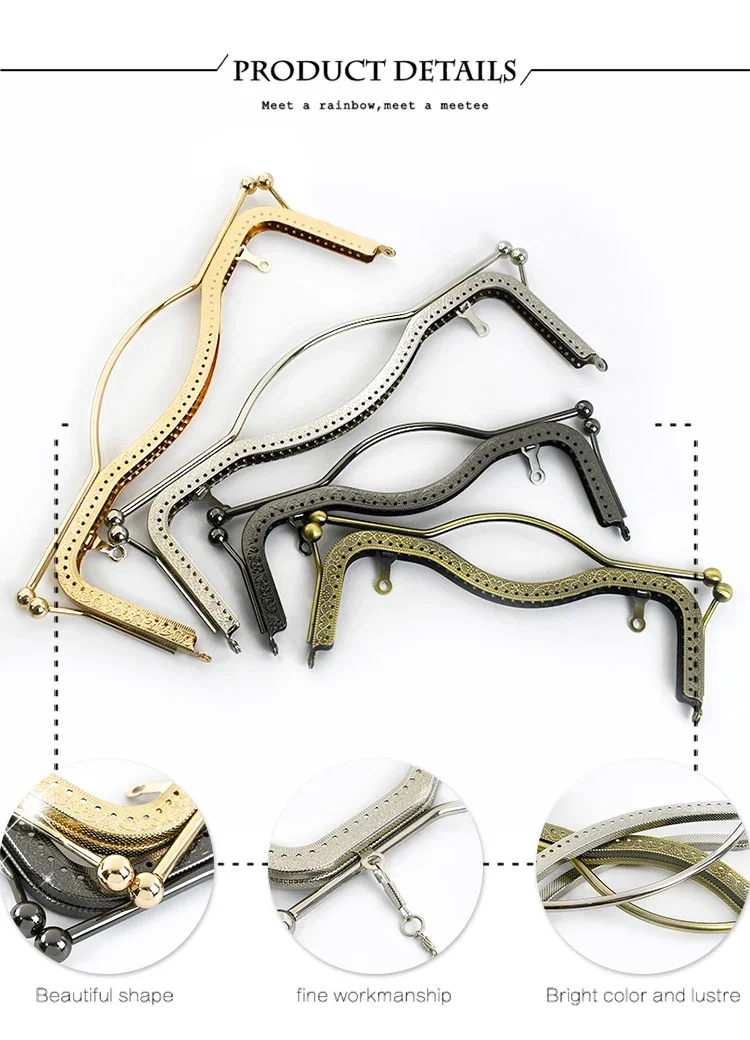 1-5Pcs Deepeel 20.5/27cm Metal Purse Kiss Clasp Lock HandBag Embossed Frame Retro Wallet Hand Pull Parts Bag Handle Accessories