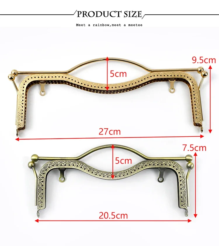 1-5Pcs Deepeel 20.5/27cm Metal Purse Kiss Clasp Lock HandBag Embossed Frame Retro Wallet Hand Pull Parts Bag Handle Accessories