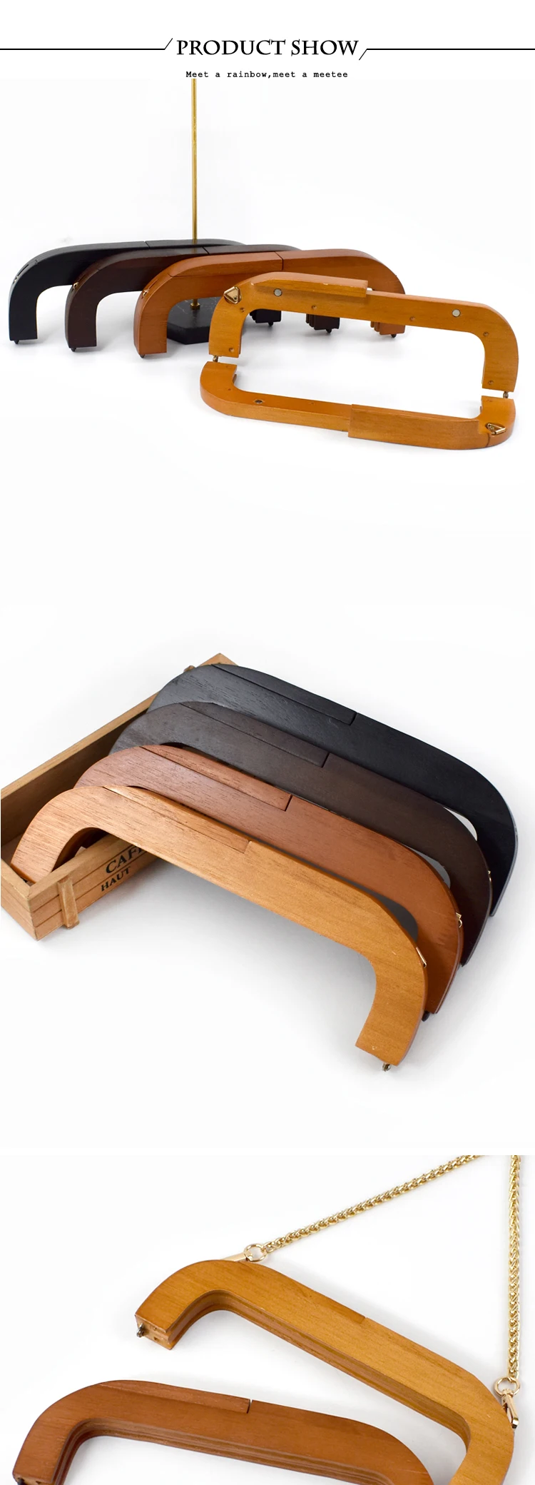 1Pc 25cm Wooden Bags Handles Purse Frame Kiss Clasp for Handbag Woven Bag Wallet Handmade Screw Closure Brackets DIY Accessories