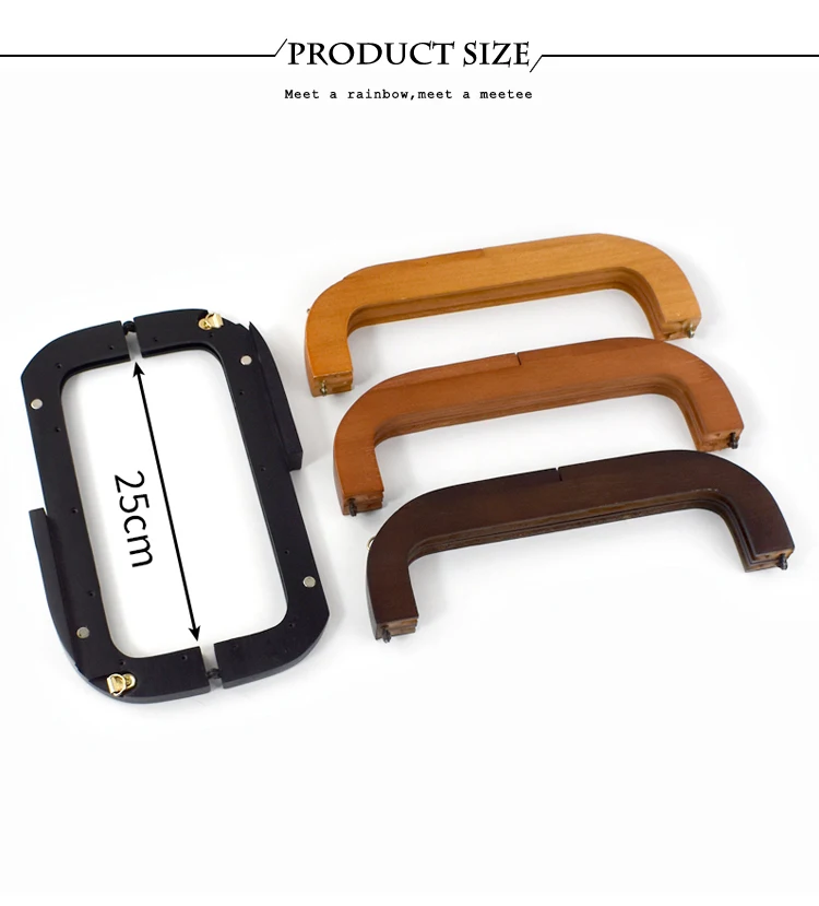 1Pc 25cm Wooden Bags Handles Purse Frame Kiss Clasp for Handbag Woven Bag Wallet Handmade Screw Closure Brackets DIY Accessories