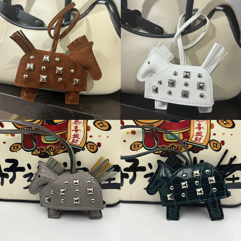 Fashion Pendant Bag Accessory Silver Rivets Horse Bag Charm Accessories Hand Sewn PU Leather Foal