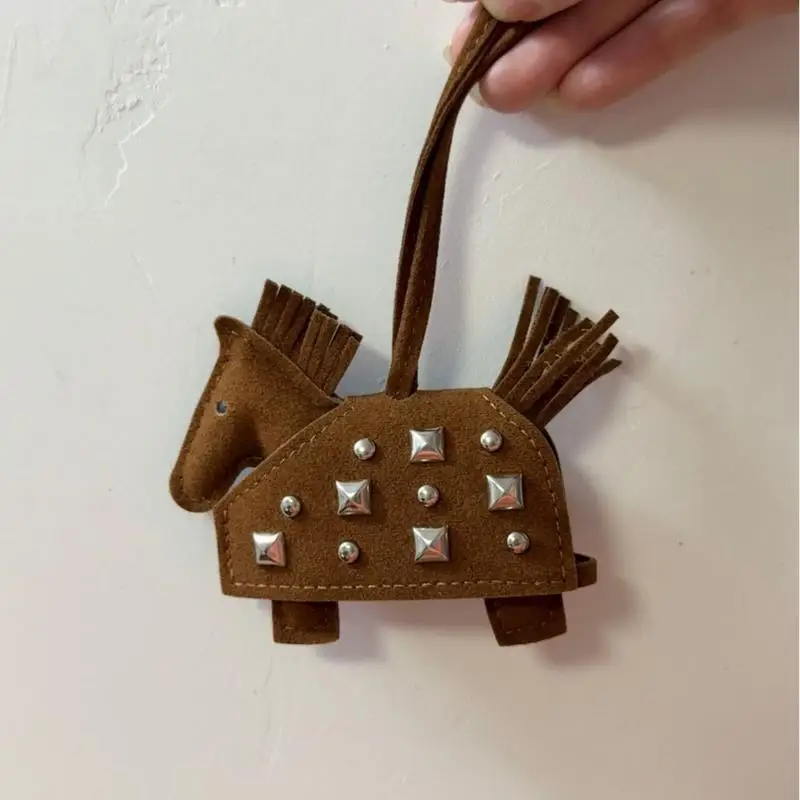 Fashion Pendant Bag Accessory Silver Rivets Horse Bag Charm Accessories Hand Sewn PU Leather Foal