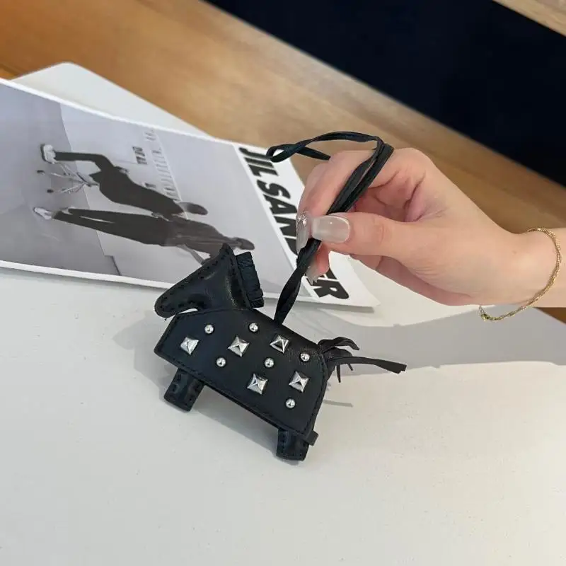 Fashion Pendant Bag Accessory Silver Rivets Horse Bag Charm Accessories Hand Sewn PU Leather Foal