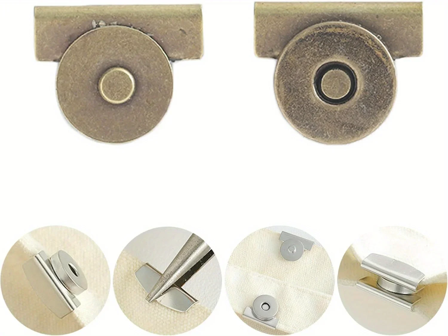5Pairs Snap Buttons Metal Seamless Magnetic Buckle Clasp for Tote Bags, Clothing and DIY Crafts, No-Sewing Clip for Purse