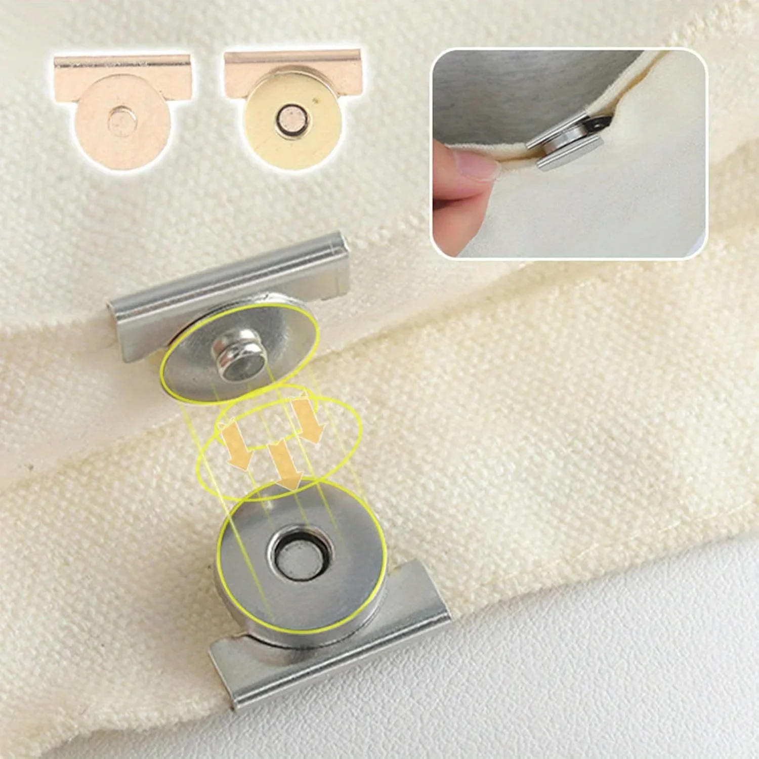 5Pairs Snap Buttons Metal Seamless Magnetic Buckle Clasp for Tote Bags, Clothing and DIY Crafts, No-Sewing Clip for Purse