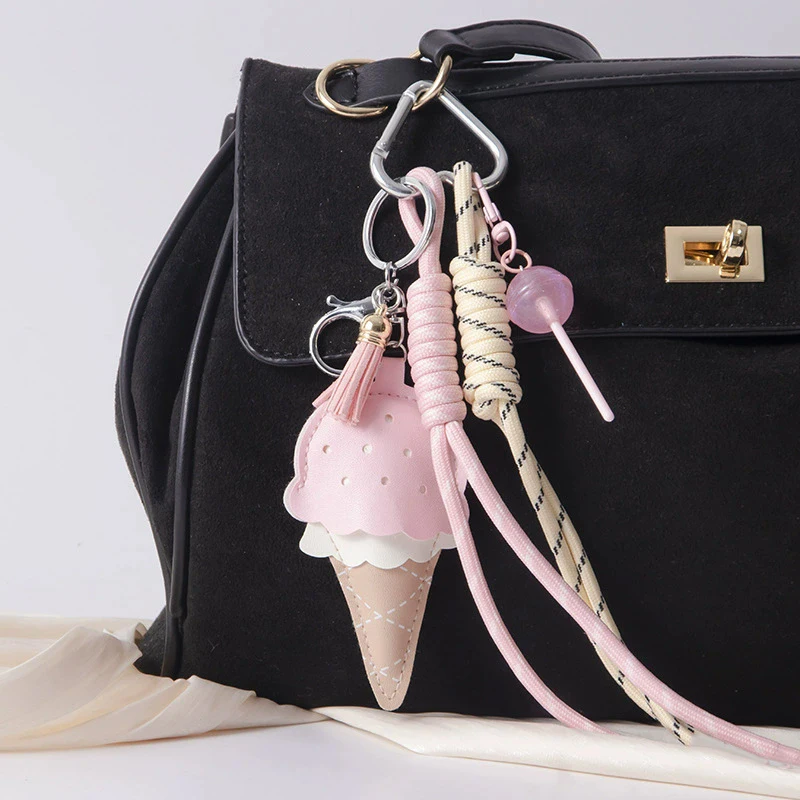 Women's Pendants Niche Leather Ice Cream Pendants Mini Lollipop Buns Car Key Chains Simple Fashion Charm Pendants