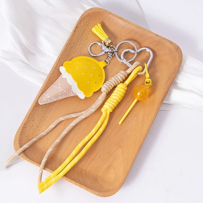 Women's Pendants Niche Leather Ice Cream Pendants Mini Lollipop Buns Car Key Chains Simple Fashion Charm Pendants