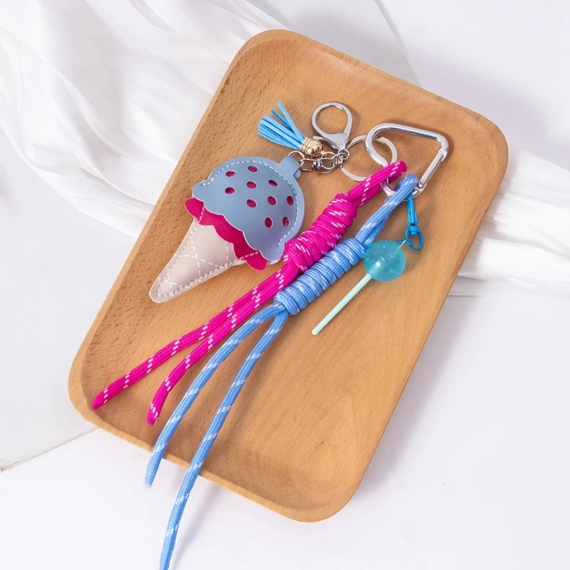 Women's Pendants Niche Leather Ice Cream Pendants Mini Lollipop Buns Car Key Chains Simple Fashion Charm Pendants