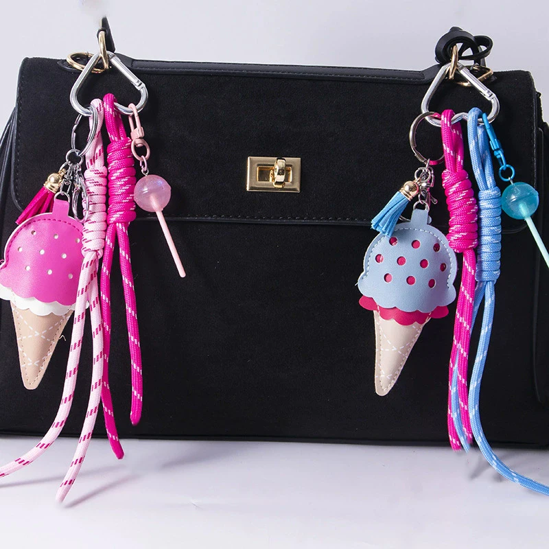 Women's Pendants Niche Leather Ice Cream Pendants Mini Lollipop Buns Car Key Chains Simple Fashion Charm Pendants