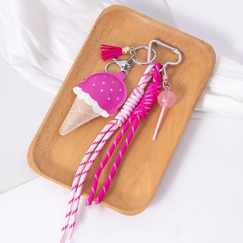 Women's Pendants Niche Leather Ice Cream Pendants Mini Lollipop Buns Car Key Chains Simple Fashion Charm Pendants