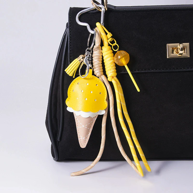 Women's Pendants Niche Leather Ice Cream Pendants Mini Lollipop Buns Car Key Chains Simple Fashion Charm Pendants
