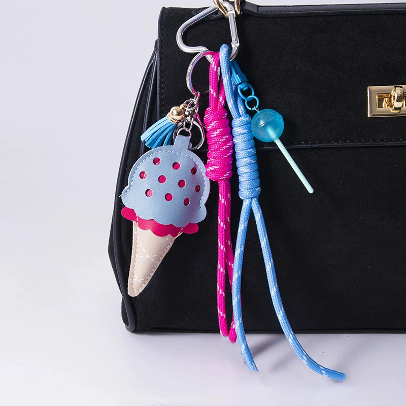 Women's Pendants Niche Leather Ice Cream Pendants Mini Lollipop Buns Car Key Chains Simple Fashion Charm Pendants