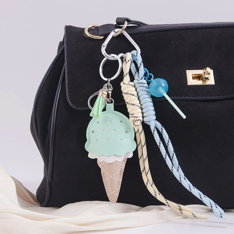 Women's Pendants Niche Leather Ice Cream Pendants Mini Lollipop Buns Car Key Chains Simple Fashion Charm Pendants