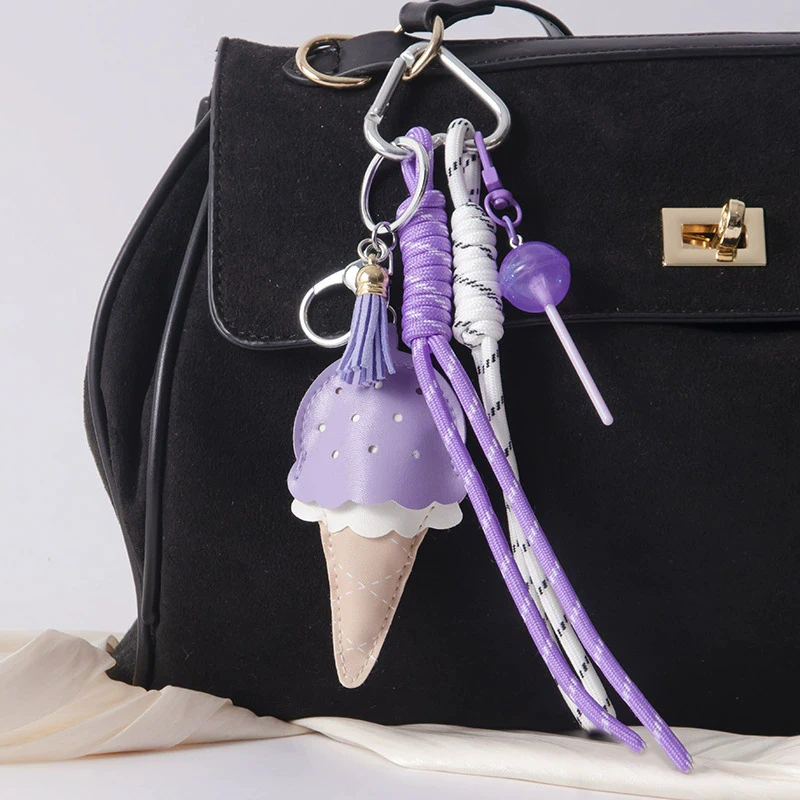 Women's Pendants Niche Leather Ice Cream Pendants Mini Lollipop Buns Car Key Chains Simple Fashion Charm Pendants