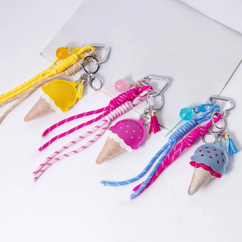 Women's Pendants Niche Leather Ice Cream Pendants Mini Lollipop Buns Car Key Chains Simple Fashion Charm Pendants