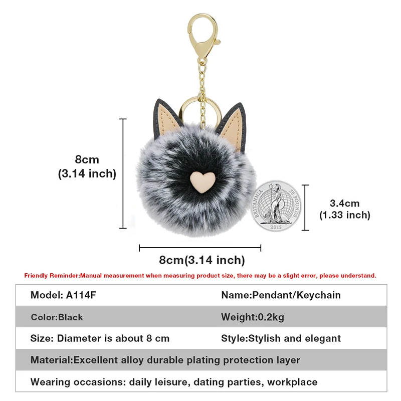 FOXER Soft Women's Fashion Bag Pendant Cute Love Ball Keyring Accessories for Girl's Gift