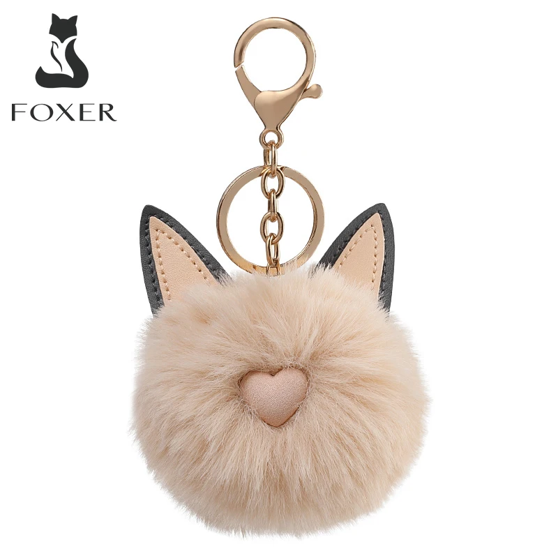 FOXER Soft Women's Fashion Bag Pendant Cute Love Ball Keyring Accessories for Girl's Gift