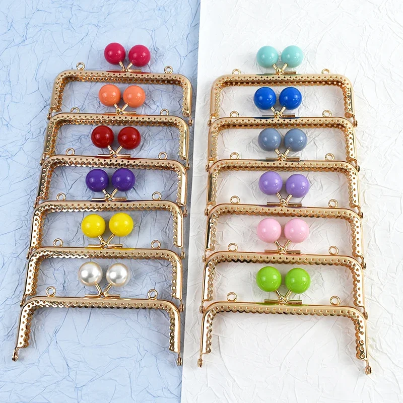 1-5Pcs 12.5cm Purse Frame Bag Kiss Clasp Lock Bags Resin Beads Ball Clutch Frames for Making DIY Handle Sewing Craft 18 Colors