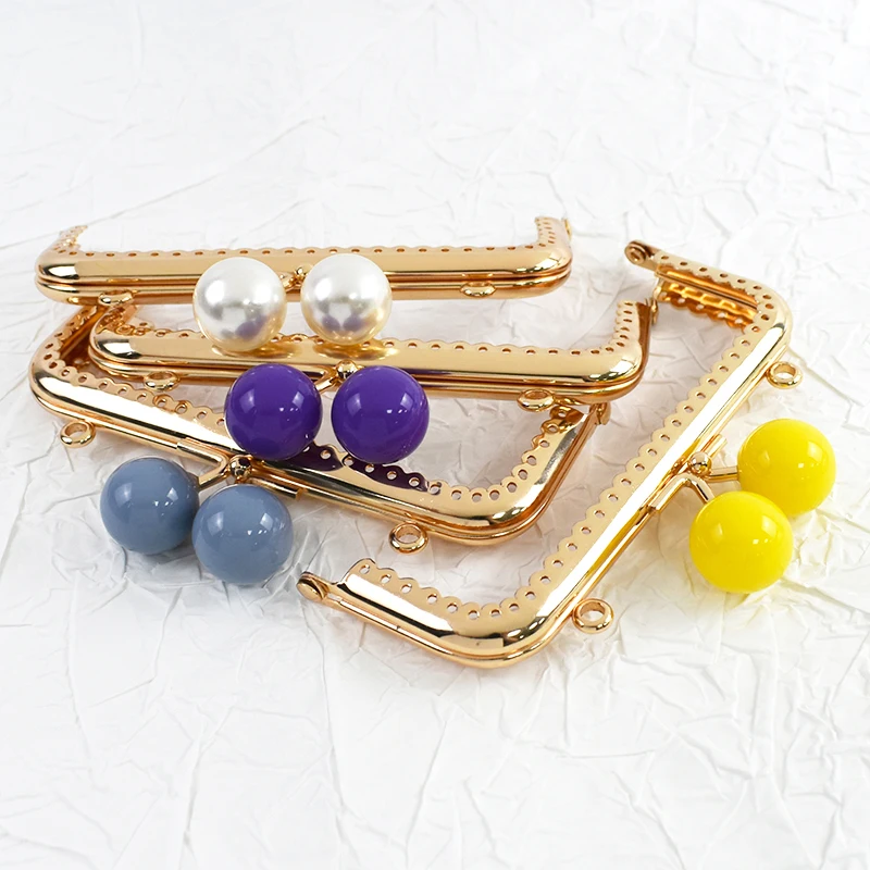 1-5Pcs 12.5cm Purse Frame Bag Kiss Clasp Lock Bags Resin Beads Ball Clutch Frames for Making DIY Handle Sewing Craft 18 Colors